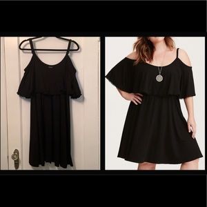 Torrid | Trimmed Ruffle Cold Shoulder Skater Dress